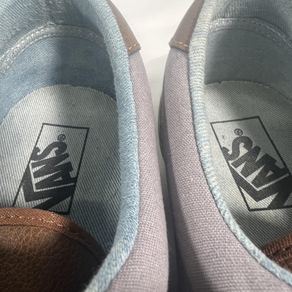 Vans Shoes Mens Size 11 Gray Canvas Brown Leather Low Top Casual Sneakers - Picture 14 of 15